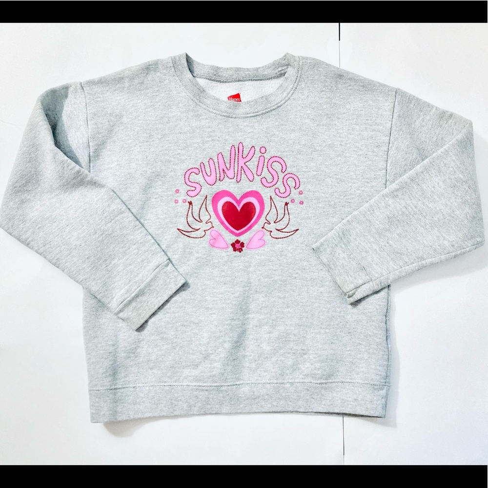 2 for $10 Hanes Medium 7/8 Pink Sunkiss Heart Birds Cotton Sweatshirt Pullover